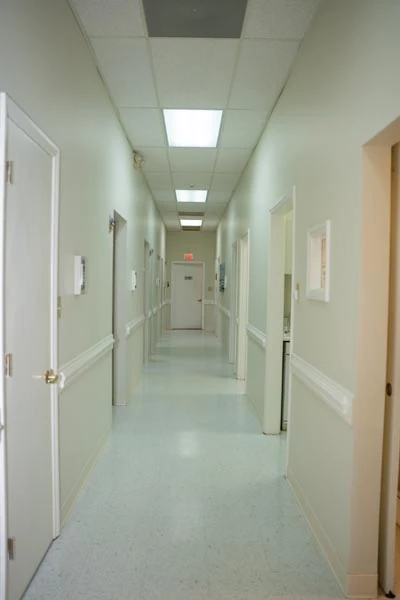 back hallway leading to the dental operatories at Spring Hope Family Dentistry in Spring Hope, NC